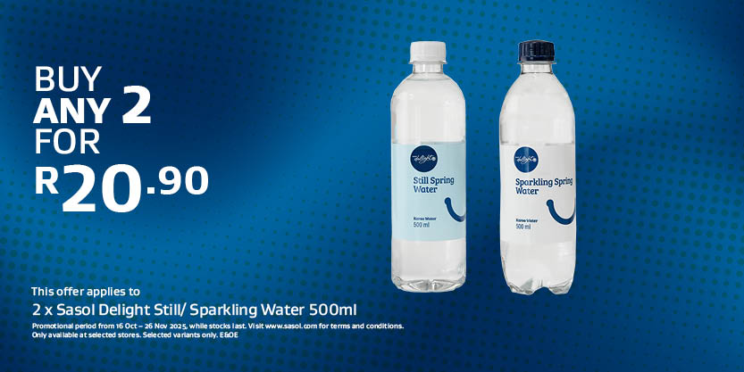 2 x Sasol Delight Still- Sparkling Water 500ml