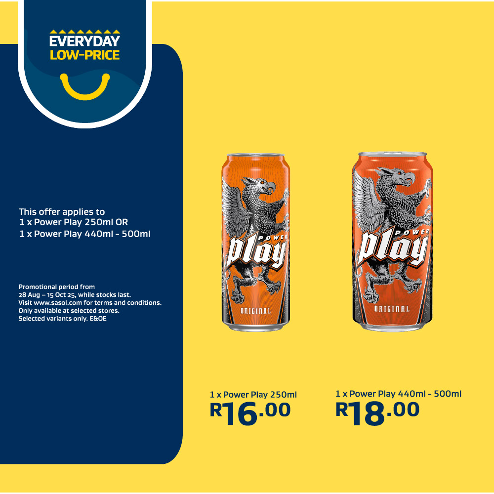 1 x Power Play 250ml or 1 x Power Play 440ml - 500ml