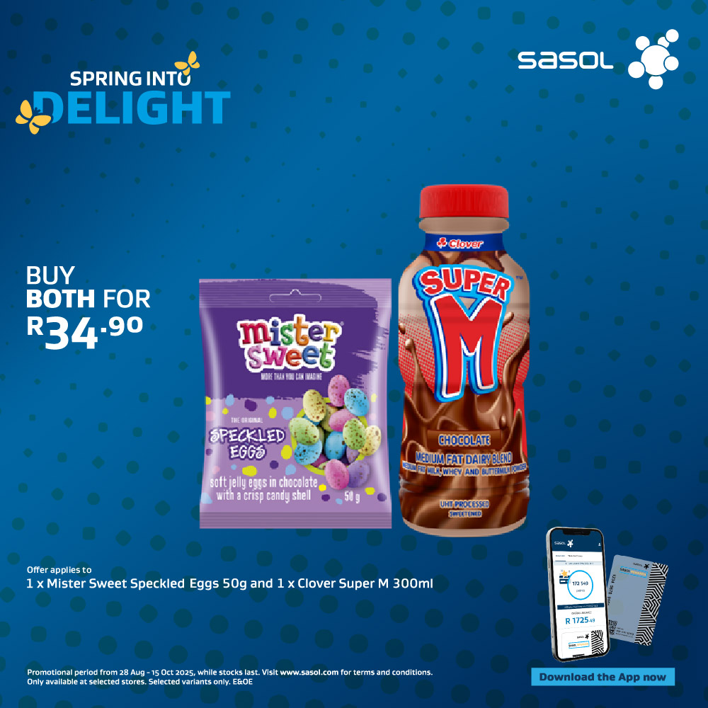 1 x Mister Sweet Speckled Eggs 50g and 1 x Clover Super M 300ml