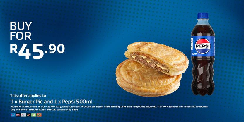 1 x Burger Pie and 1 x Pepsi 500ml